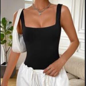 Black square neck tank bodysuit